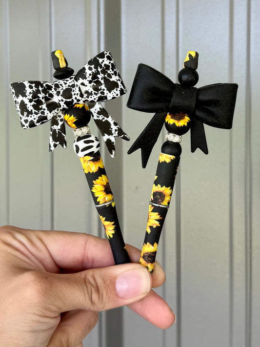 Sunflower Cowhide Big Bow Pen