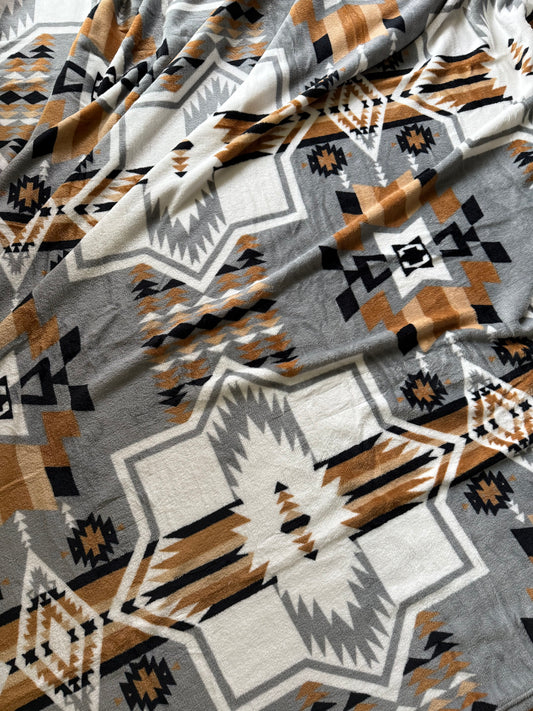 Brown/Gray Aztec Plush Thin Queen Blanket