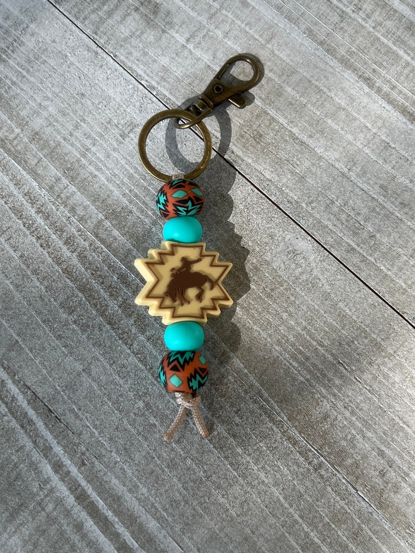 Bucking Horse Rust/Turquoise Aztec Keychain
