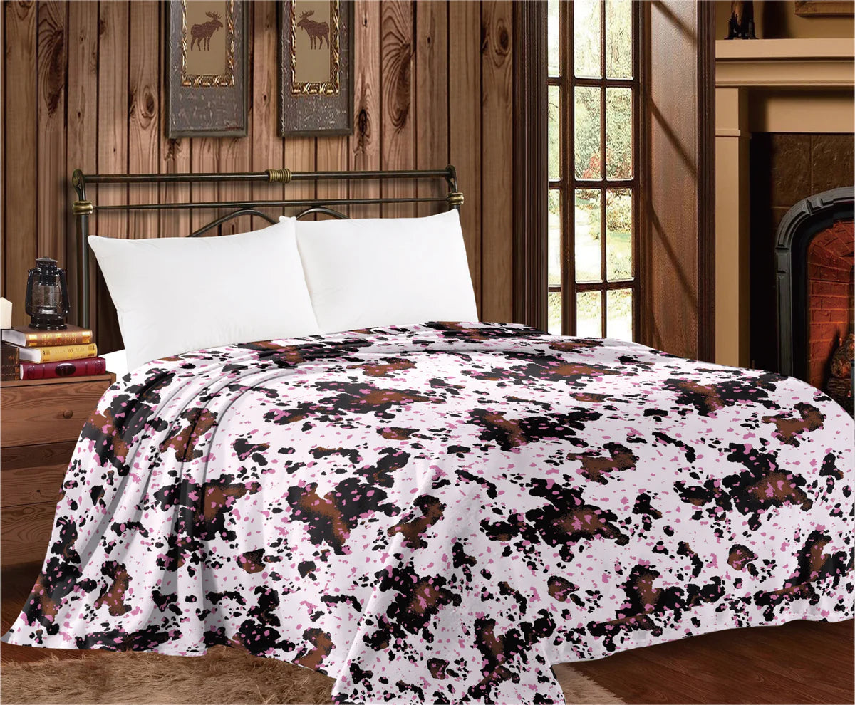 Pink Splatter Cowhide Super Plush King Blanket