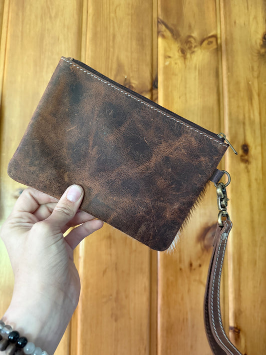 Light Brown Genuine Cowhide Dark Teal Tooled Wristlet Wallet