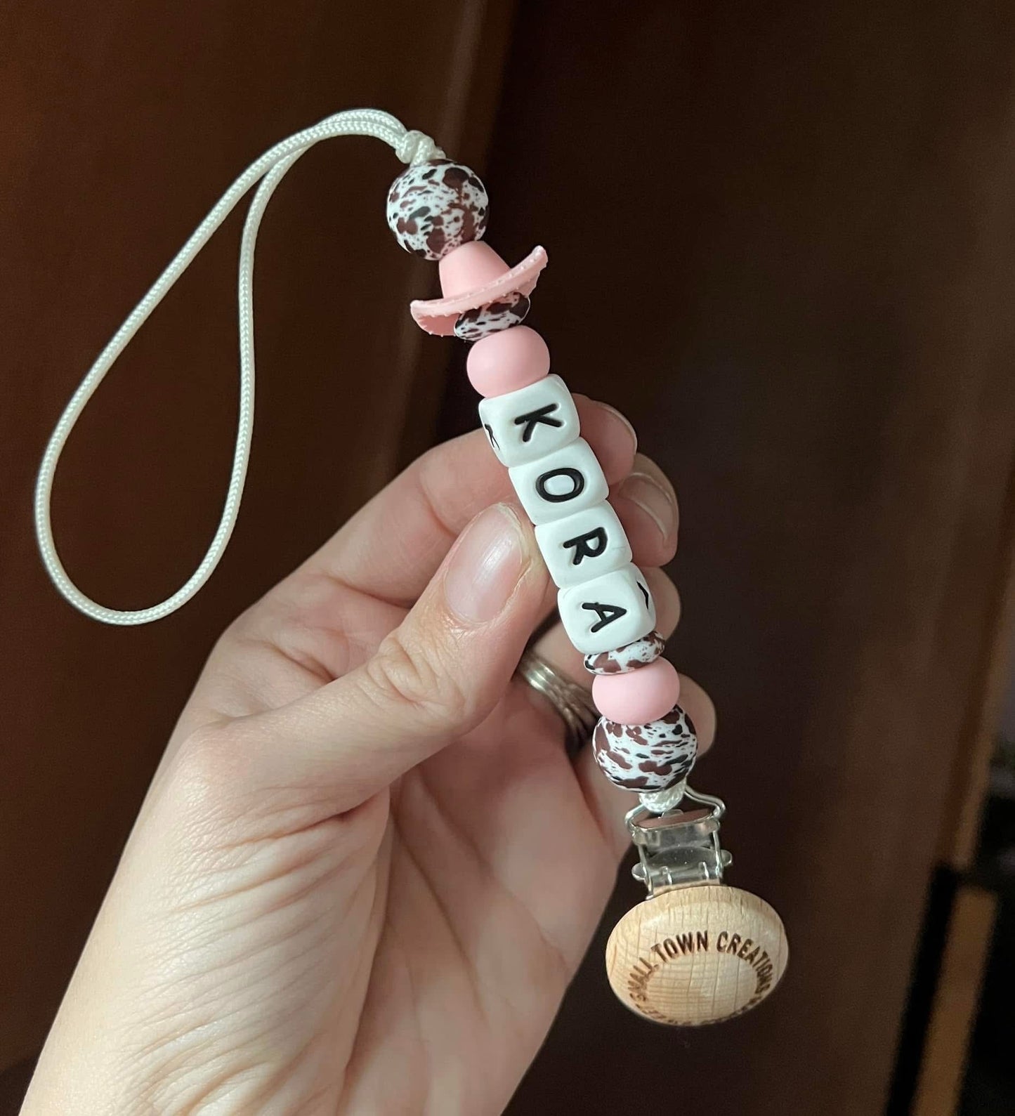 Custom Name Pink Cowboy Hat Pacifier Holder