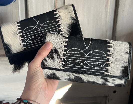 Black Genuine Cowhide Leather Bootstitch Wallet