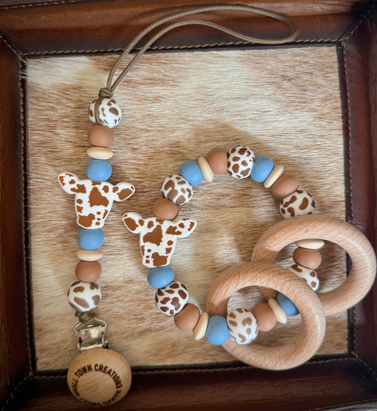 Brown Cow Dusty Blue Teether Set