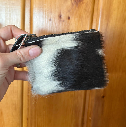 Long Hair Black and White Cowhide Coin Purse