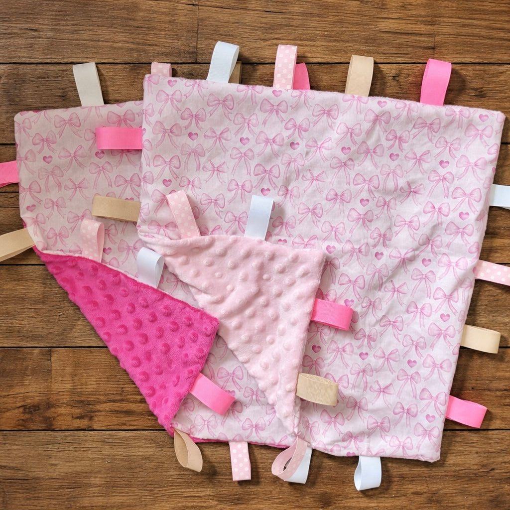 Pink Ribbon Bow Taggie Blanket