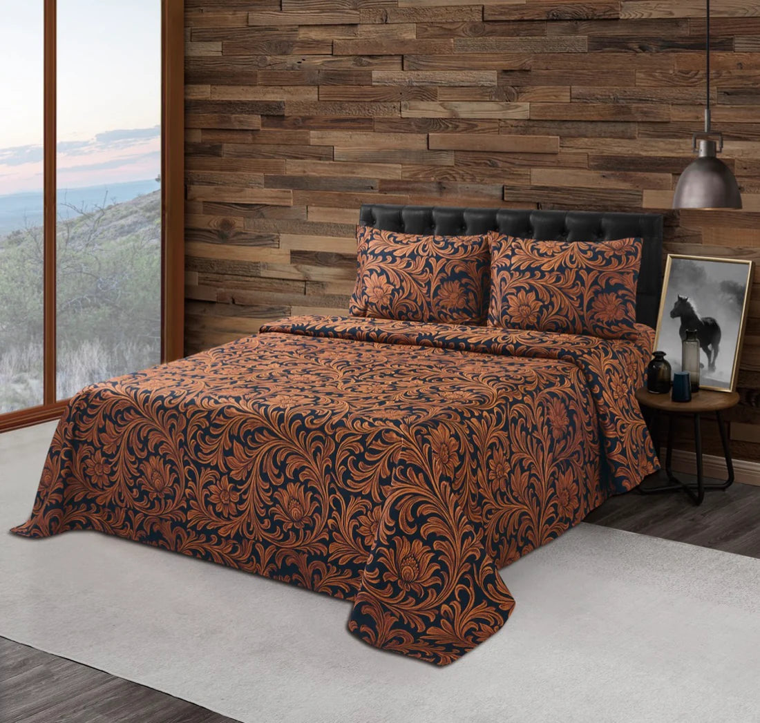 Tooled Brown Leather Sheets Set