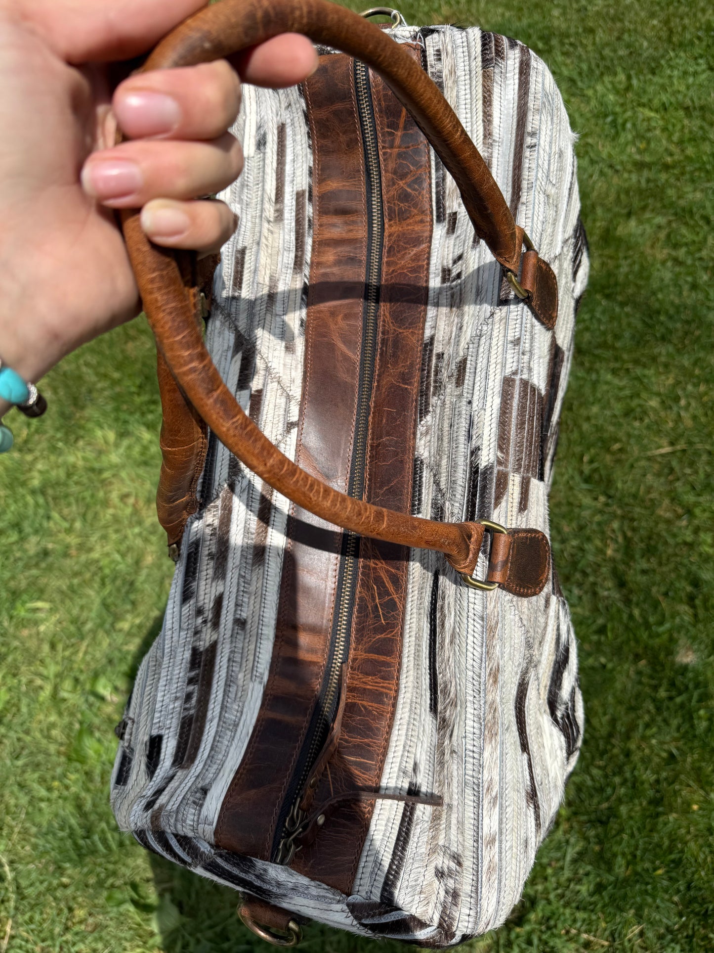 Large Cowhide Aztec Duffel Bag