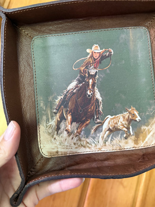 Roping Horse Leather Tray