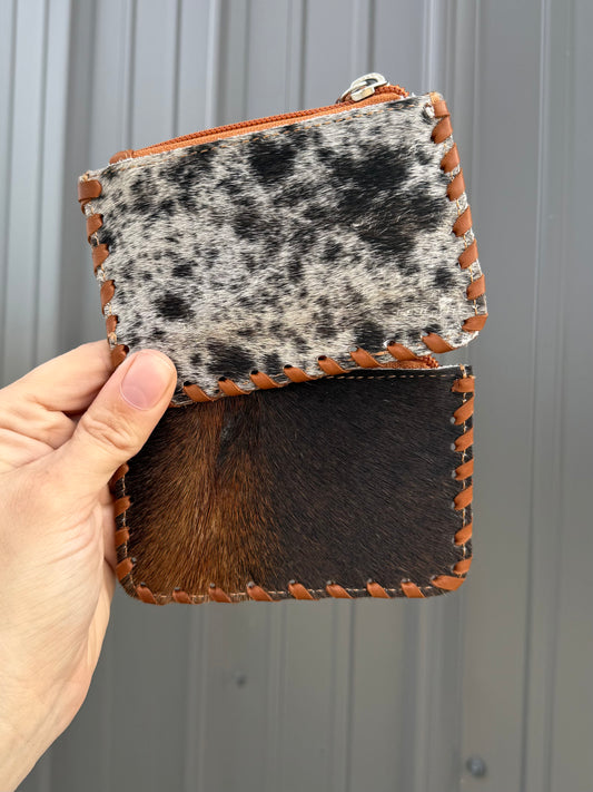 Turquoise Flower Cowhide Tooled Leather Zipper Pouch