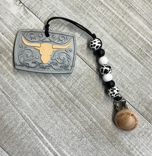 Cow Print Belt Buckle Teether Set