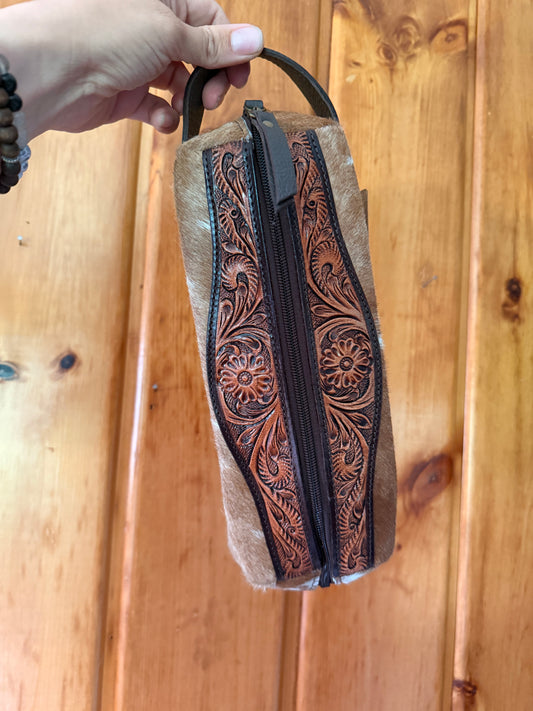 Tooled Leather Cowhide Toiletry Bag