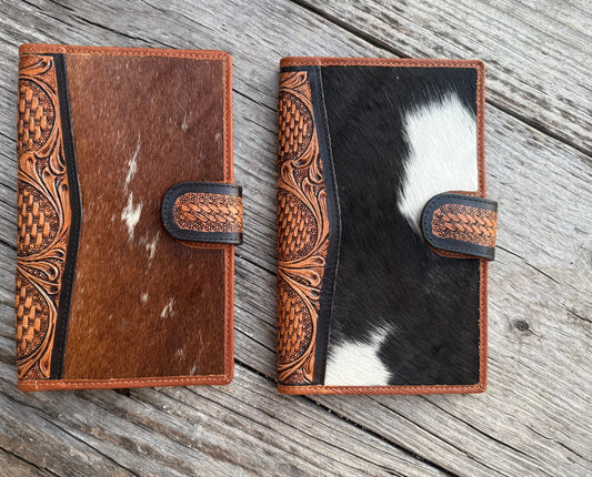 Genuine Cowhide and Tooled Leather Checkbook Wallet