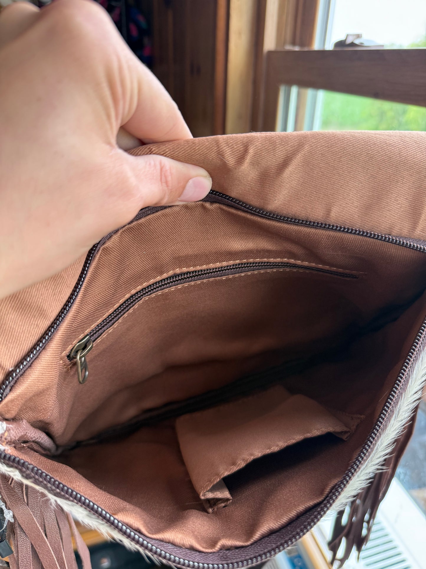 Brown Cowhide Tooled Leather Crossbody Purse
