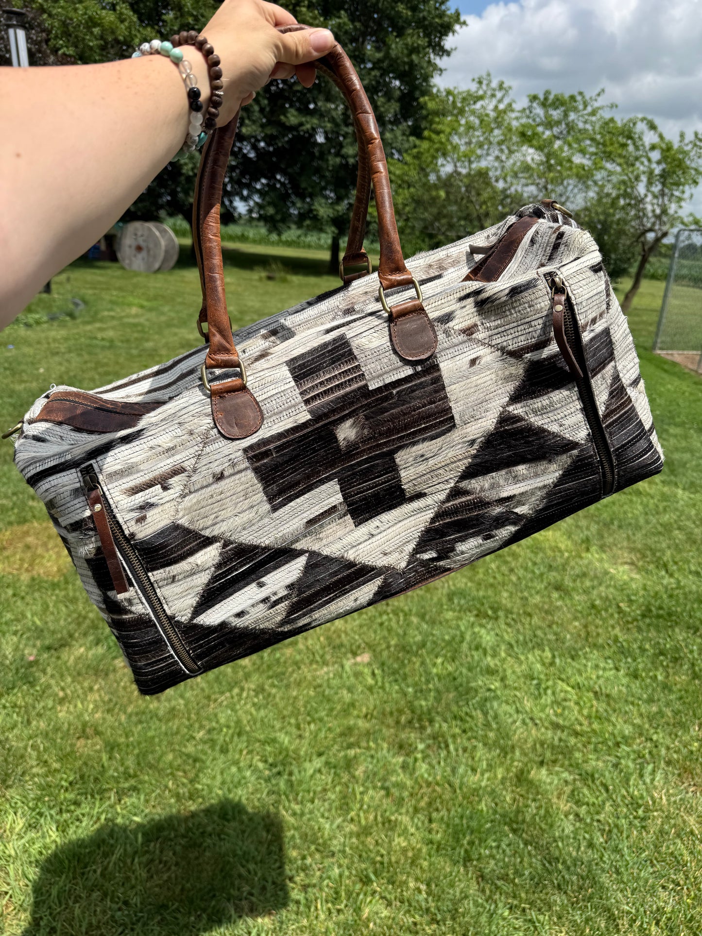 Large Cowhide Aztec Duffel Bag