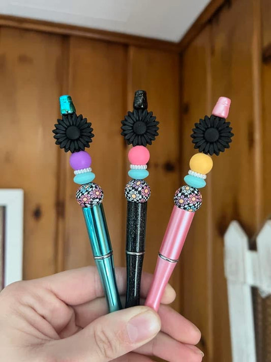 Black Flower Checkered Pen