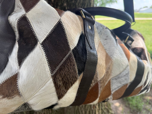 Large Cowhide Diamond Duffel Bag