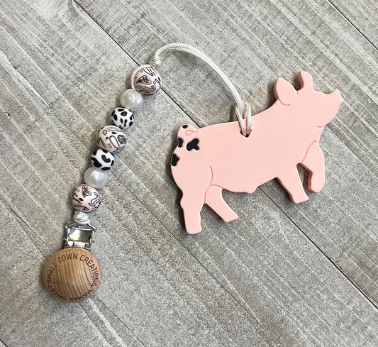 Pink Bandana Pig Teether Set