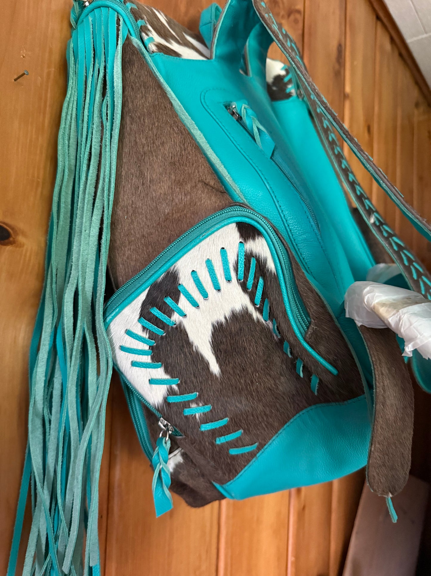 Genuine Turquoise Cowhide Backpack / Diaper Bag