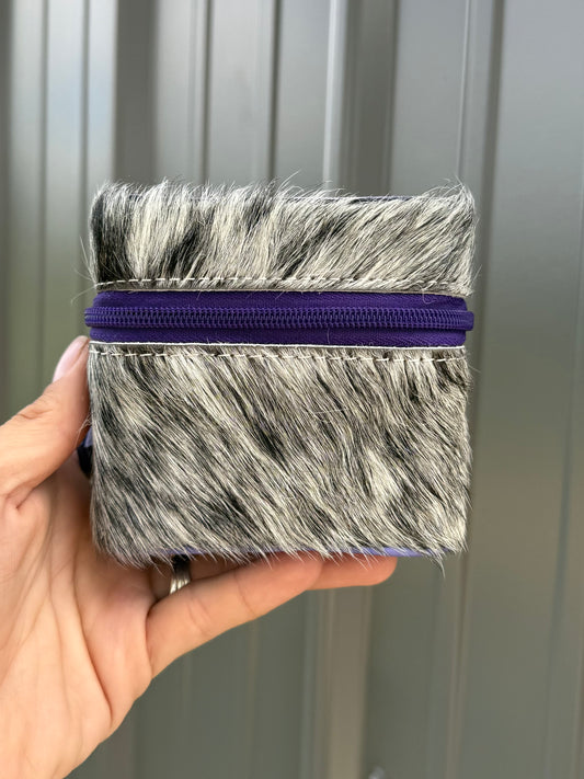 Lavender Purple Tooled Top Speckled Cowhide Square Jewelry Zipper Box