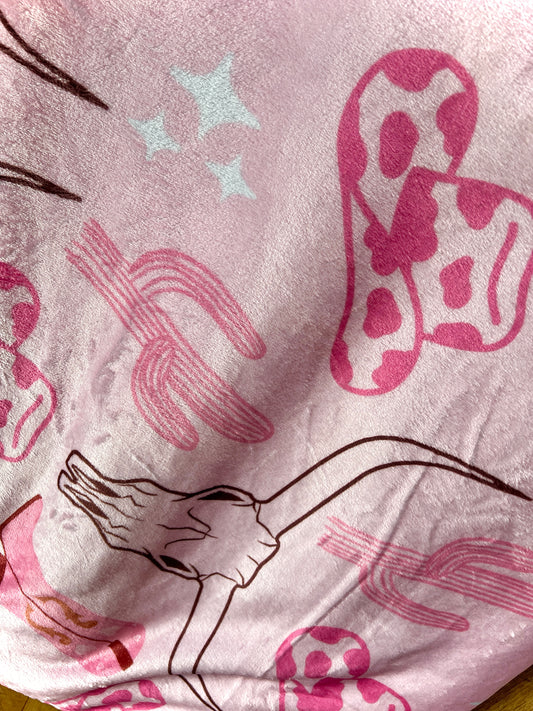 Pink Longhorn Twin Throw Blanket