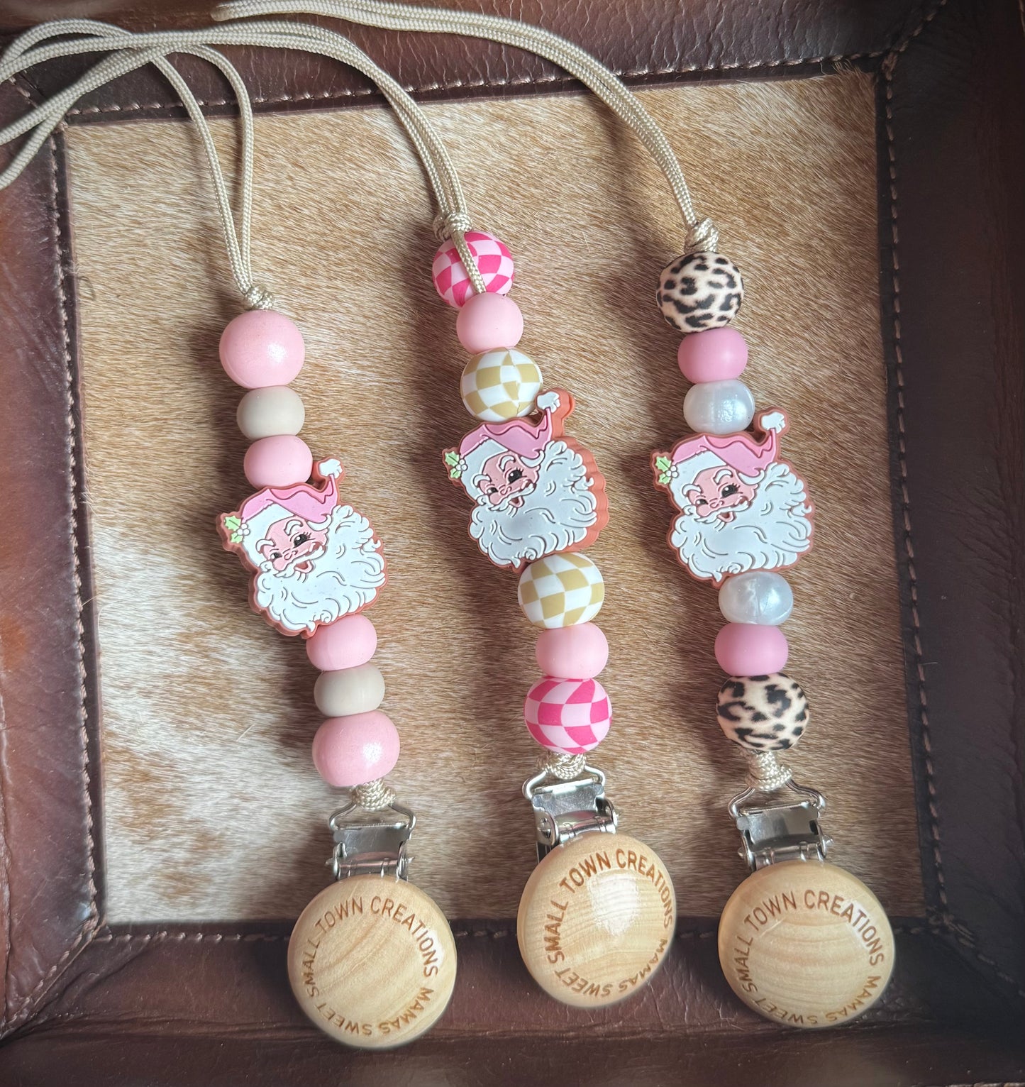 Pink Santa Pacifier Holder