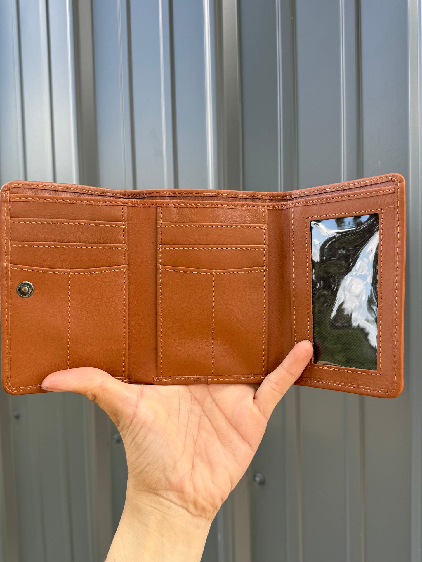 Tooled Cow Skull Genuine Cowhide Tri Fold Women’s or Men’s Wallet