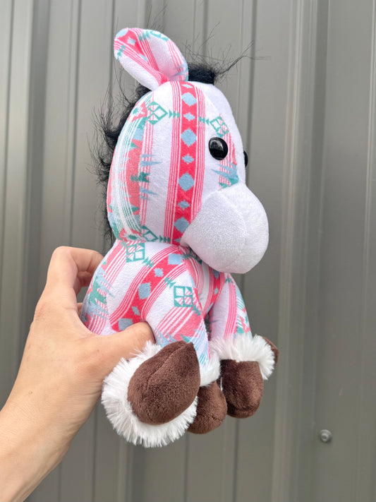 Light Pink Aztec with Turquoise Sitting Horse Plushie