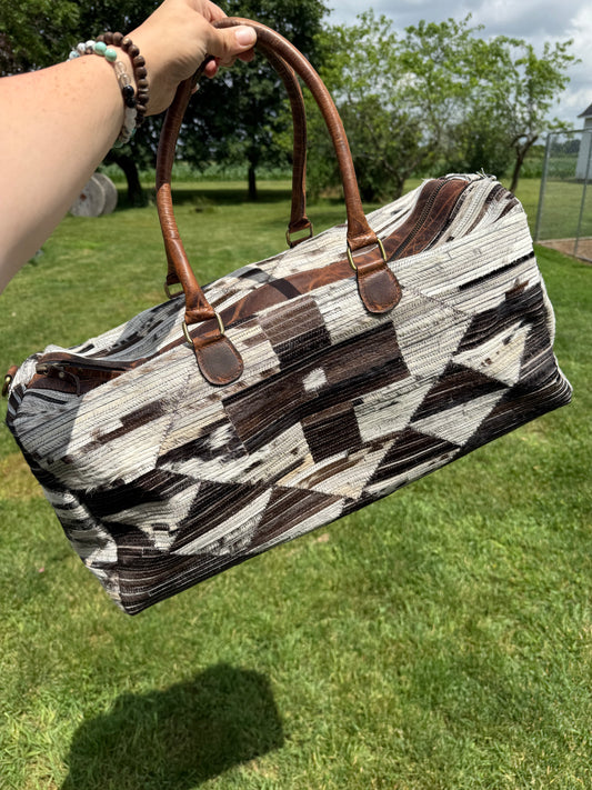 Large Cowhide Aztec Duffel Bag