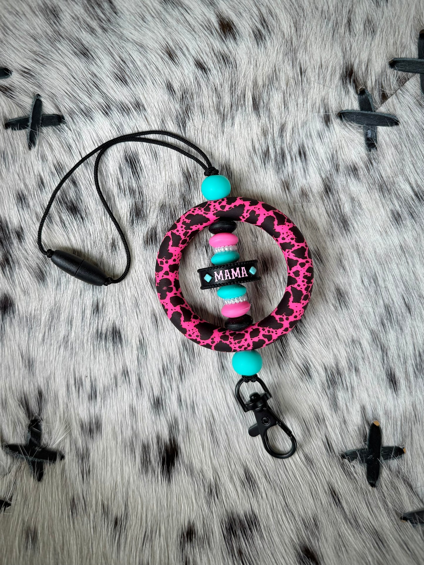 Pink Cowhide Mama Car Dangle