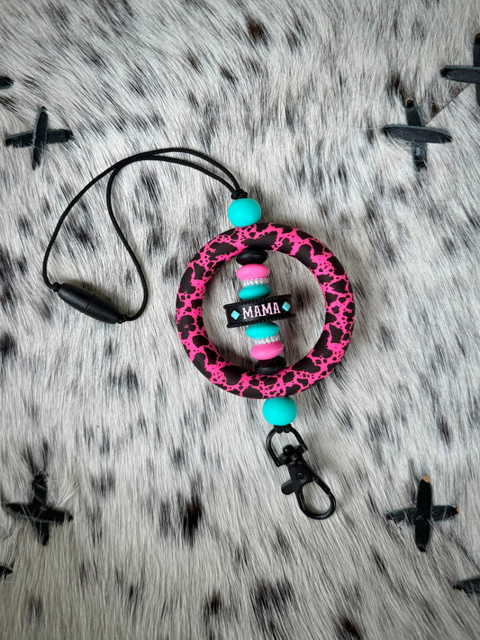 Pink Cowhide Mama Car Dangle