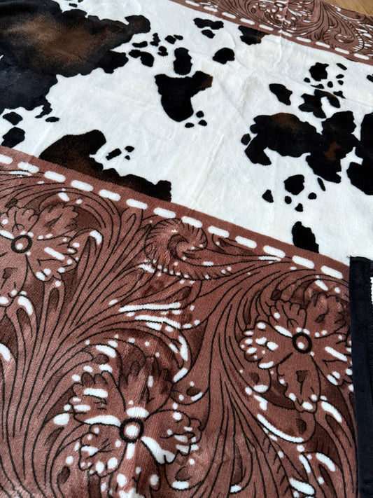 Tooled Leather Cowhide Reversible Blanket
