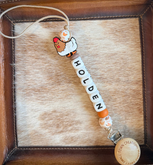 Chicken Pacifier Holder with Name