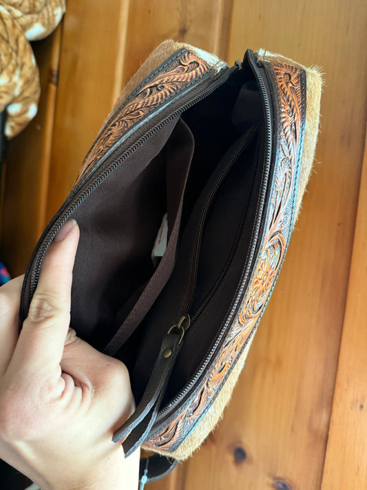 Tooled Leather Cowhide Toiletry Bag
