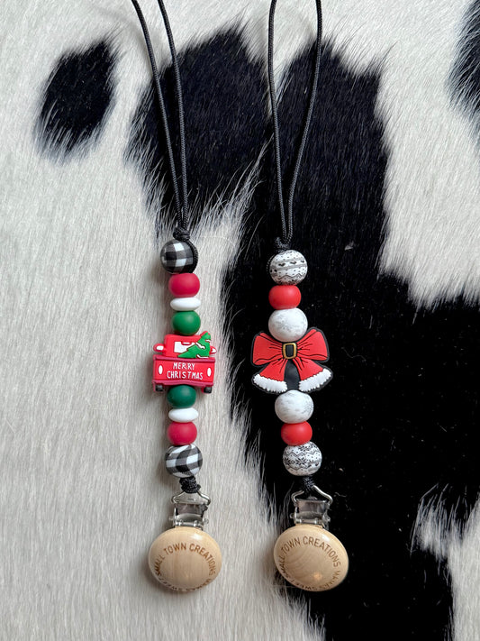Red Truck Santa Bow Pacifier Holder