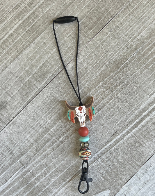 Boho Rust/Turquoise Cow Skull Freshie Hanger