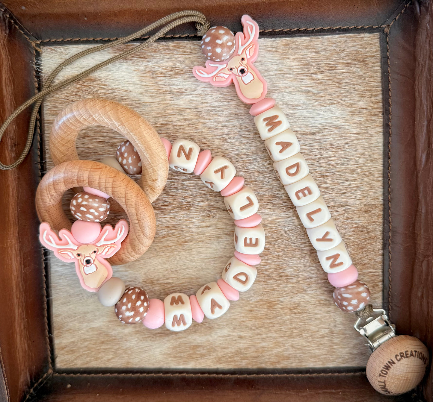 Custom Name Pink Deer Teether