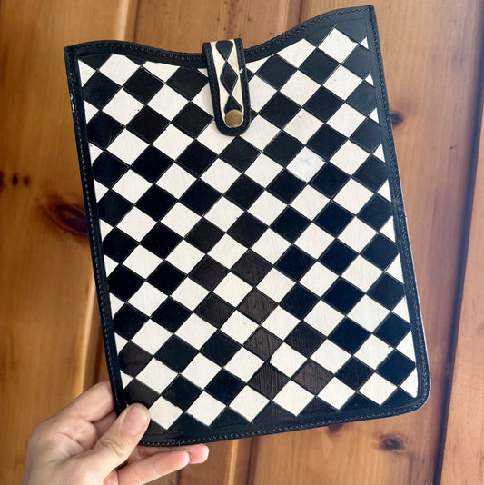 Genuine Tooled Checkered Leather IPad Case