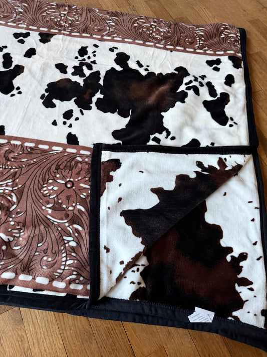 Tooled Leather Cowhide Reversible Blanket