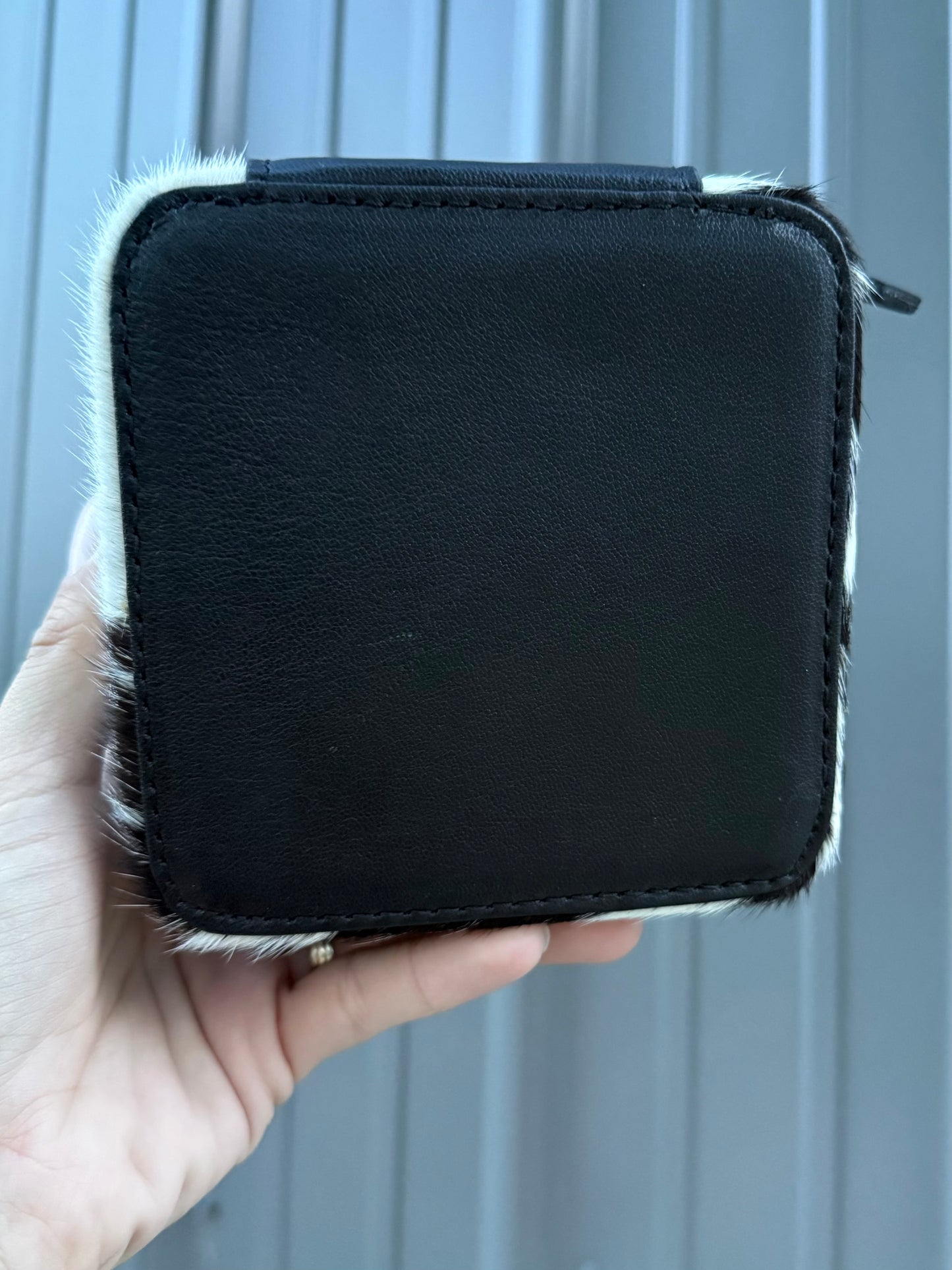 Checkered and Cowhide Square Jewelry Zipper Box