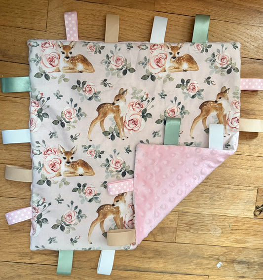 Pink Deer Taggie Blanket