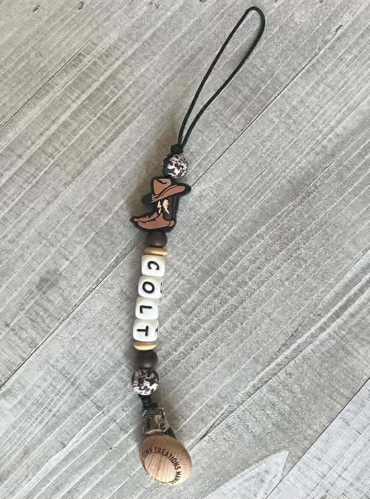 Cowboy Boot Pacifier Holder with Name