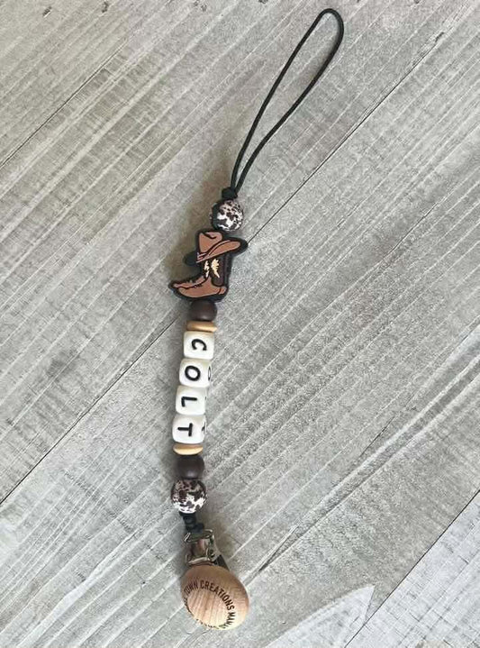 Cowboy Boot Pacifier Holder with Name