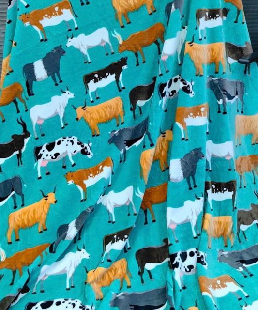Queen Cows Turquoise Blanket Thinner Style