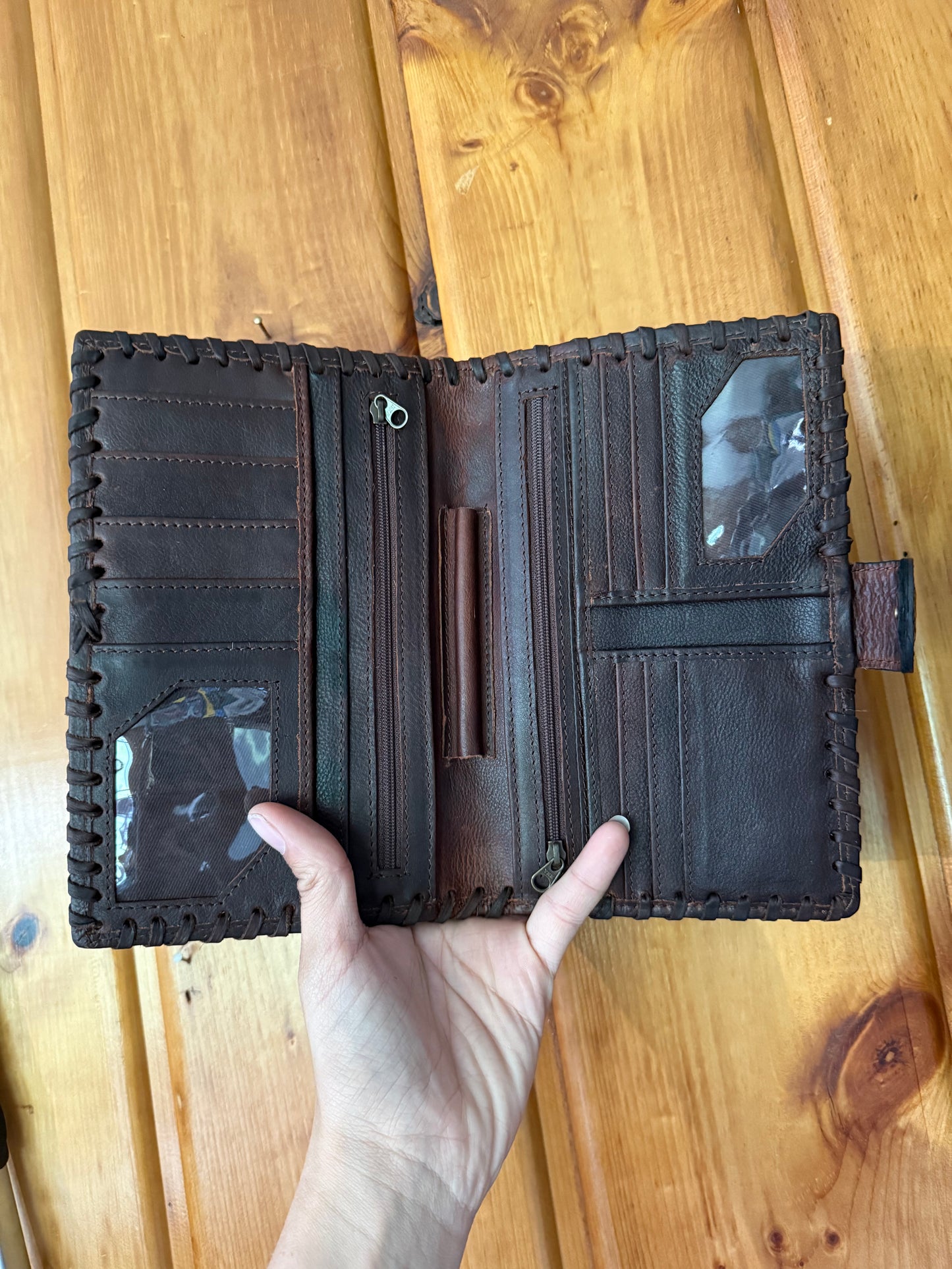 Genuine Cowhide and Tooled leather checkbook Wallet