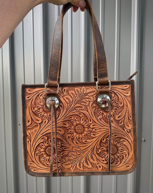 Tooled Genuine Cowhide Purse with Crossbody
