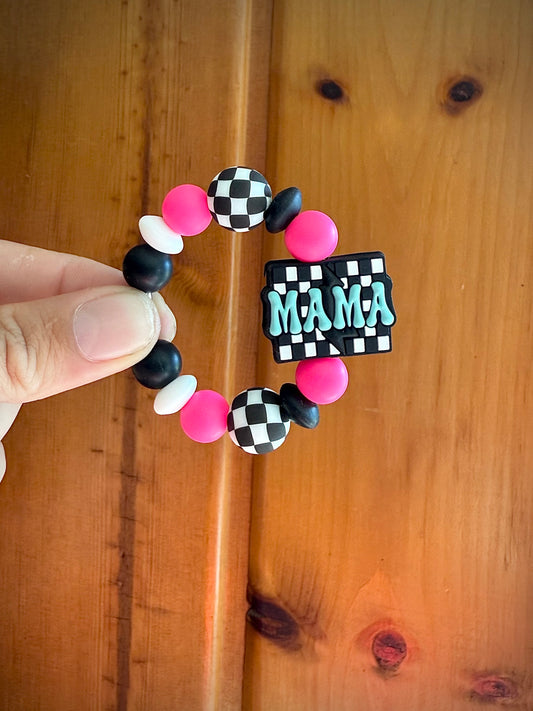 Pink Checkered Mama Tumbler / Bag Charm