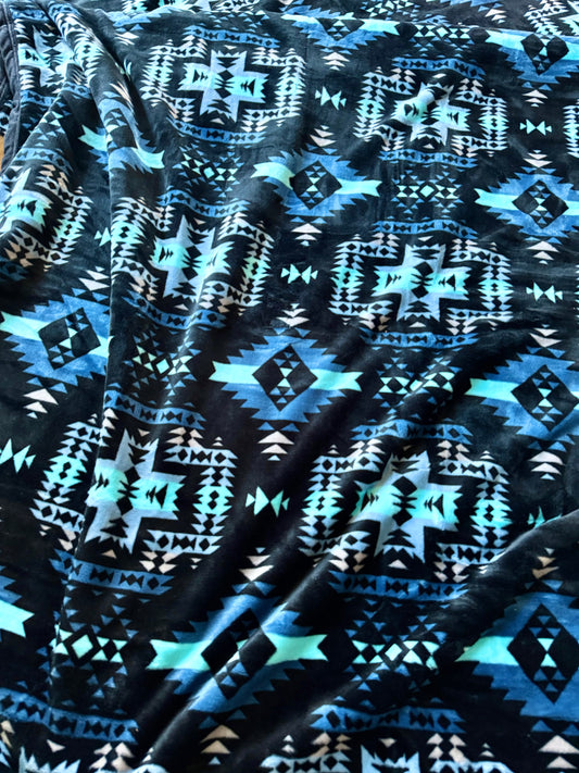 Blue / Black Aztec Super Plush King Blanket