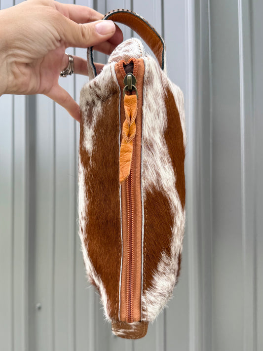 Brown Cowhide Makeup Cosmetic Bag