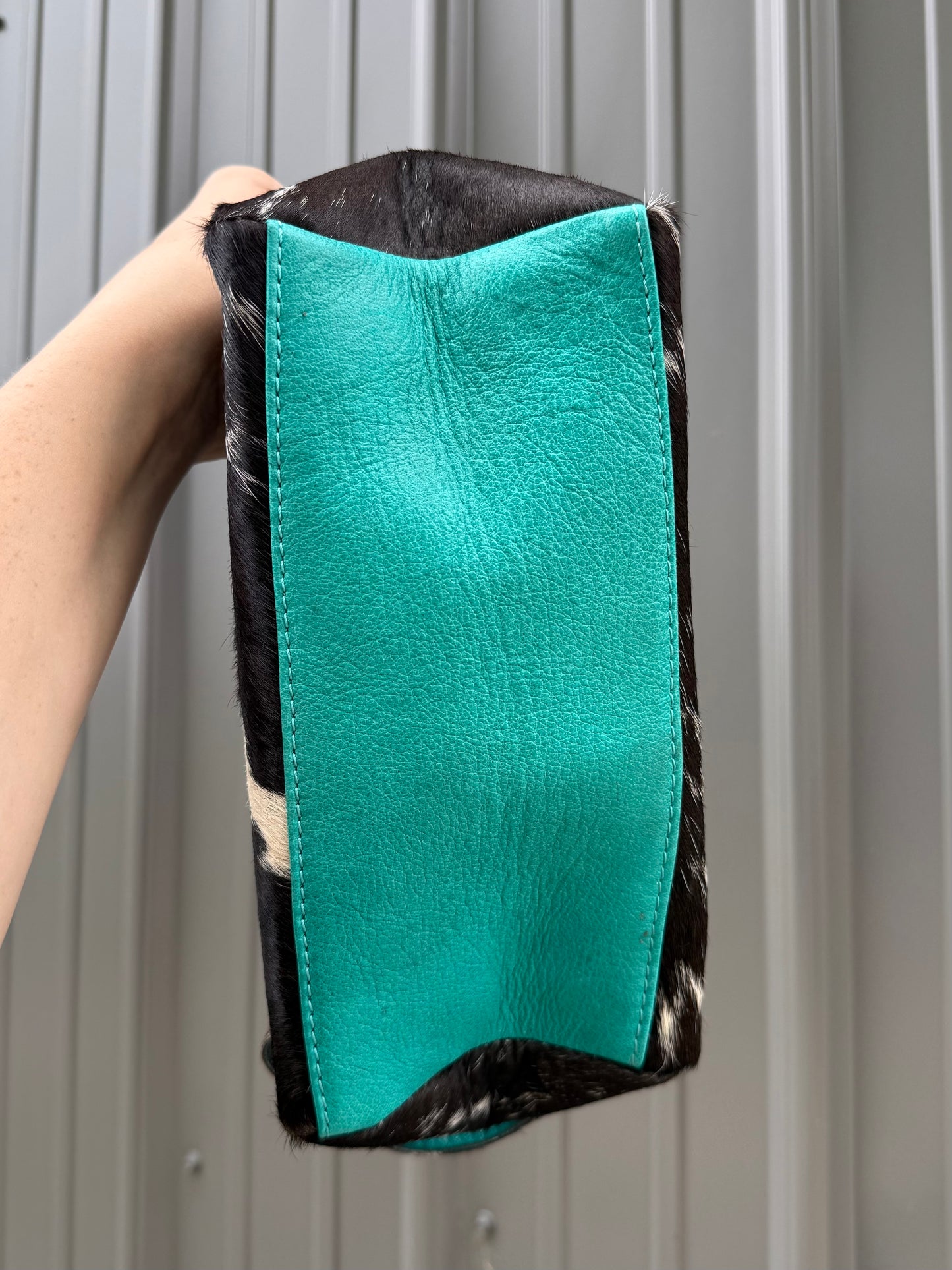 Black Cowhide Turquoise Makeup Cosmetic Bag